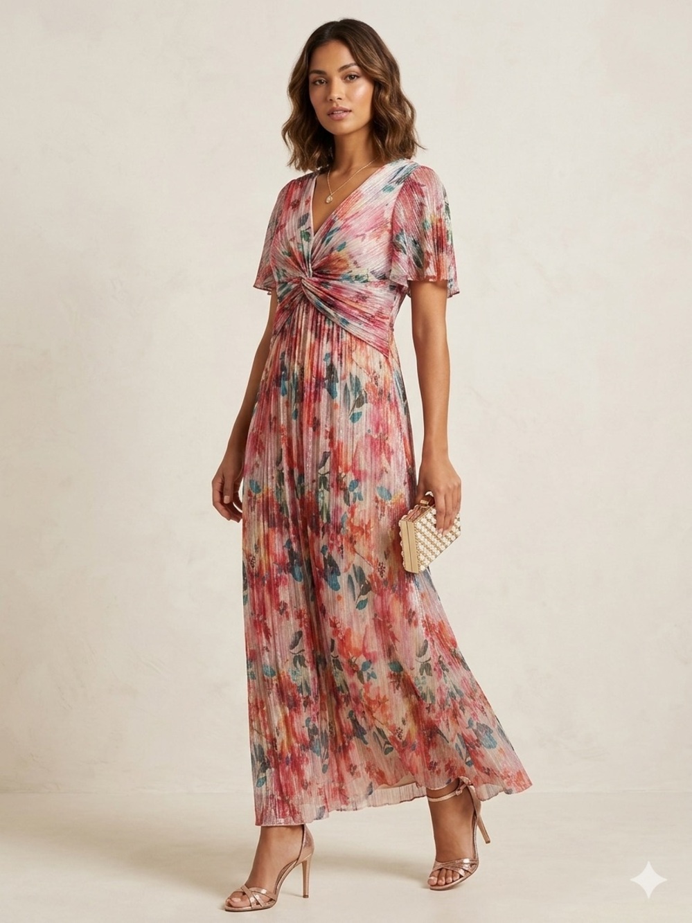 Adrianna Papell Blush Multi Floral Twist-Front Maxi Dress